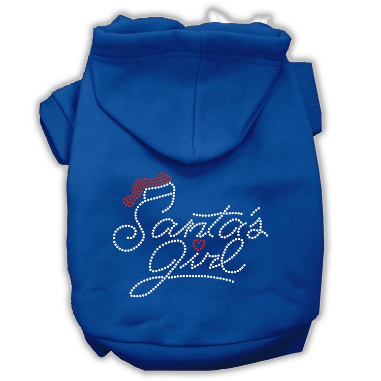 Santa's Girl Rhinestone Dog Hoodie Blue XS